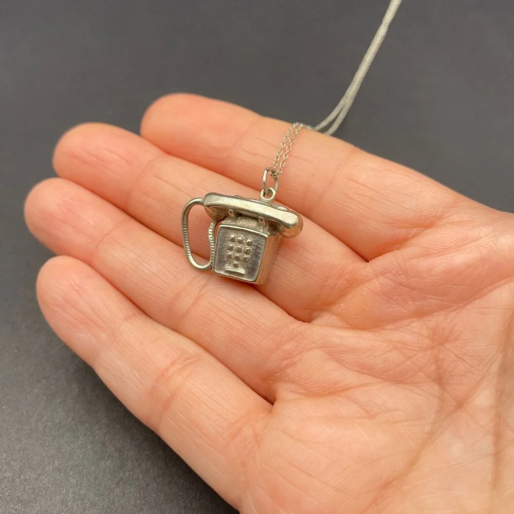 Vintage Sterling Silver‎ Shube Dakota Phone Charm Necklace Minimalist Jewelry